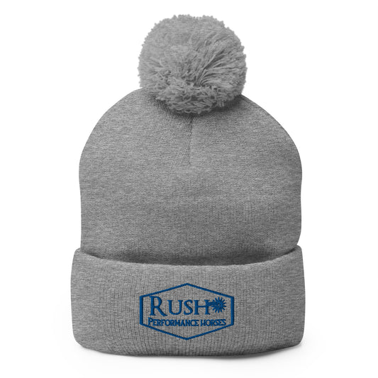 Unisex Pom-Pom Beanie Blue Logo - Rush Performance Horses