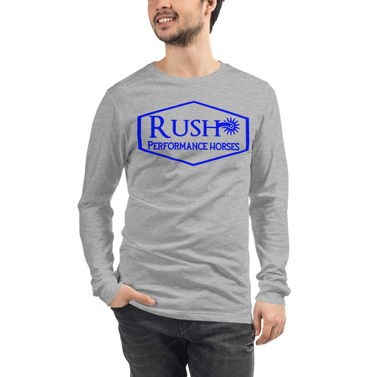 Bella Canvas Unisex Long Sleeve Tee Blue Logo - Rush Performance Horses