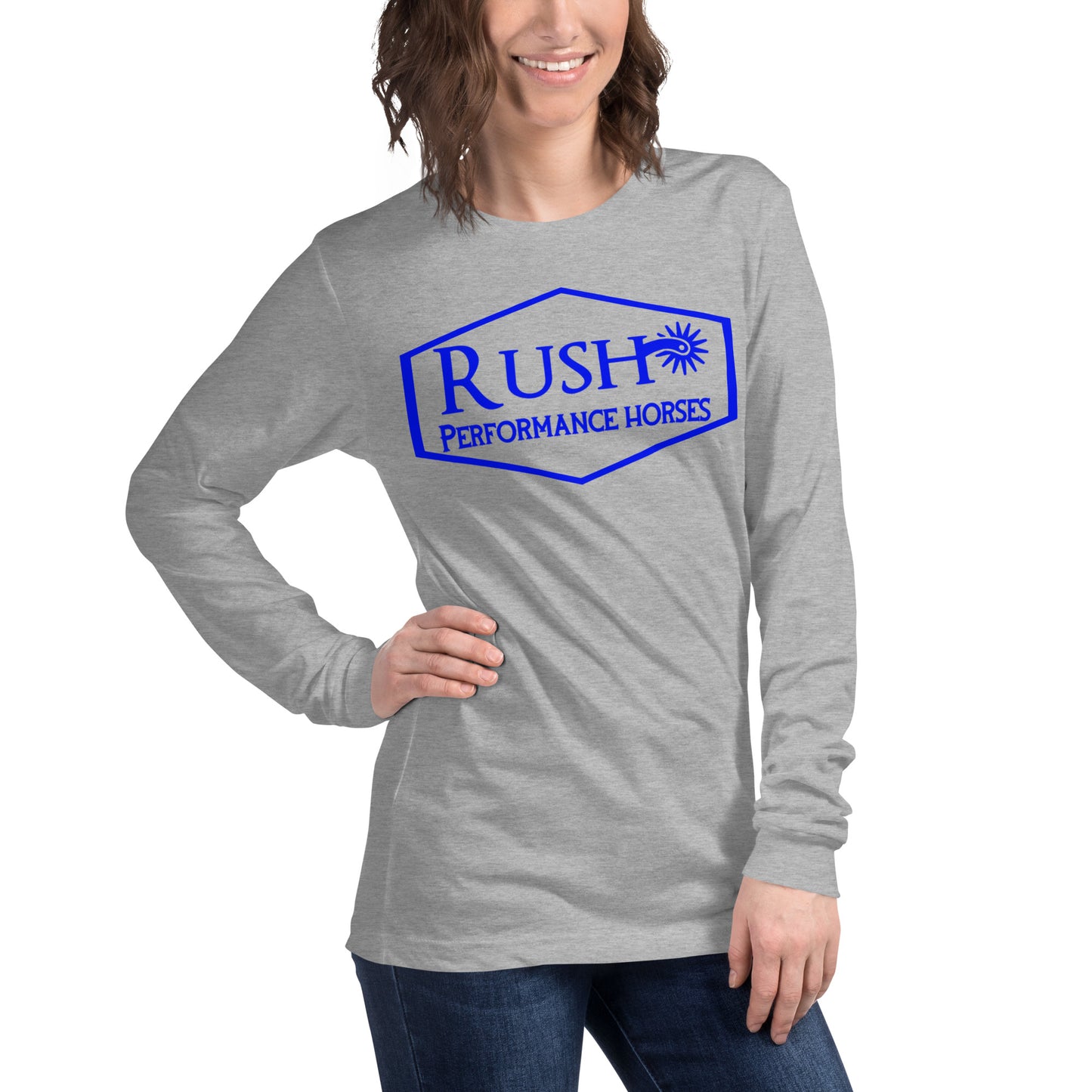 Bella Canvas Unisex Long Sleeve Tee Blue Logo - Rush Performance Horses