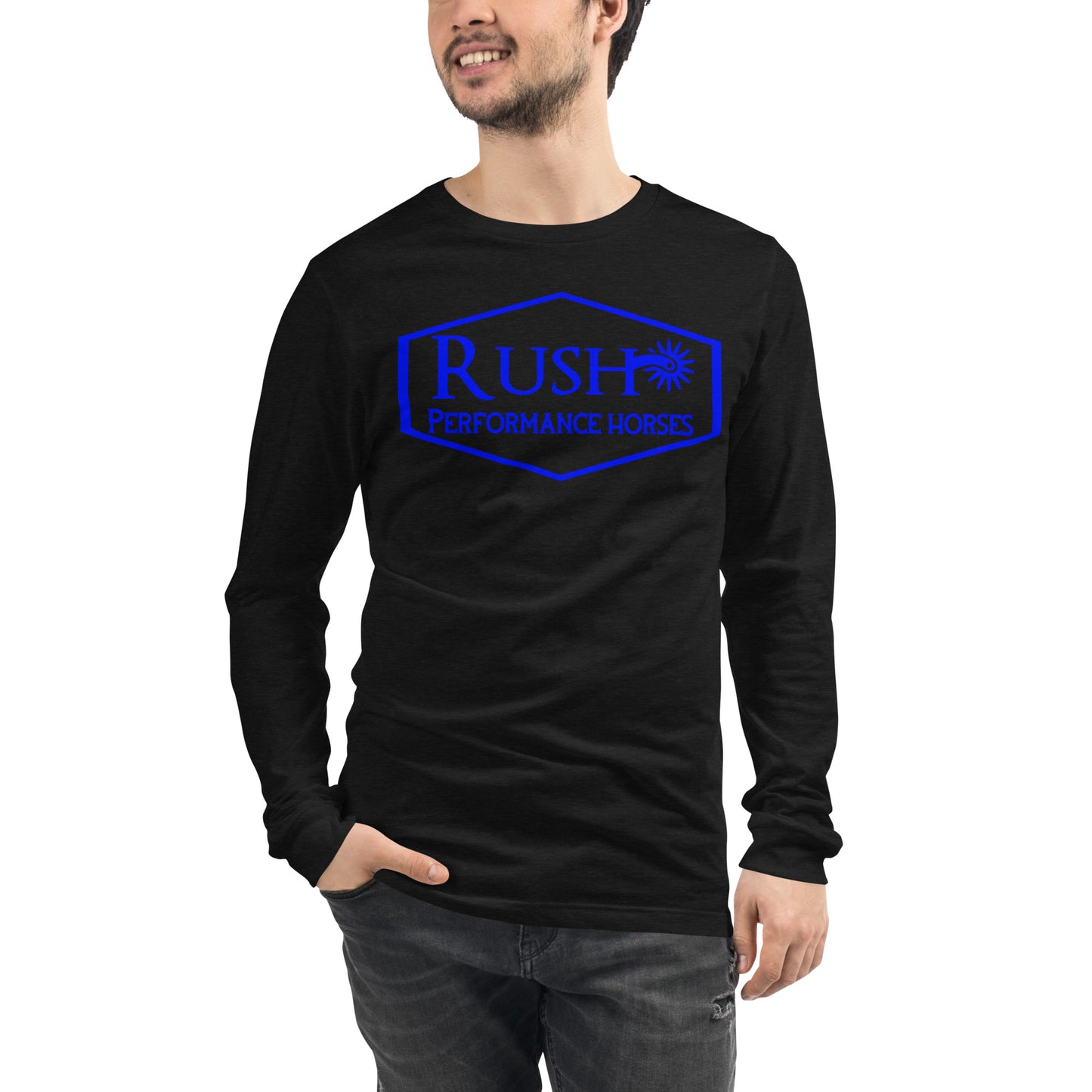 Bella Canvas Unisex Long Sleeve Tee Blue Logo - Rush Performance Horses