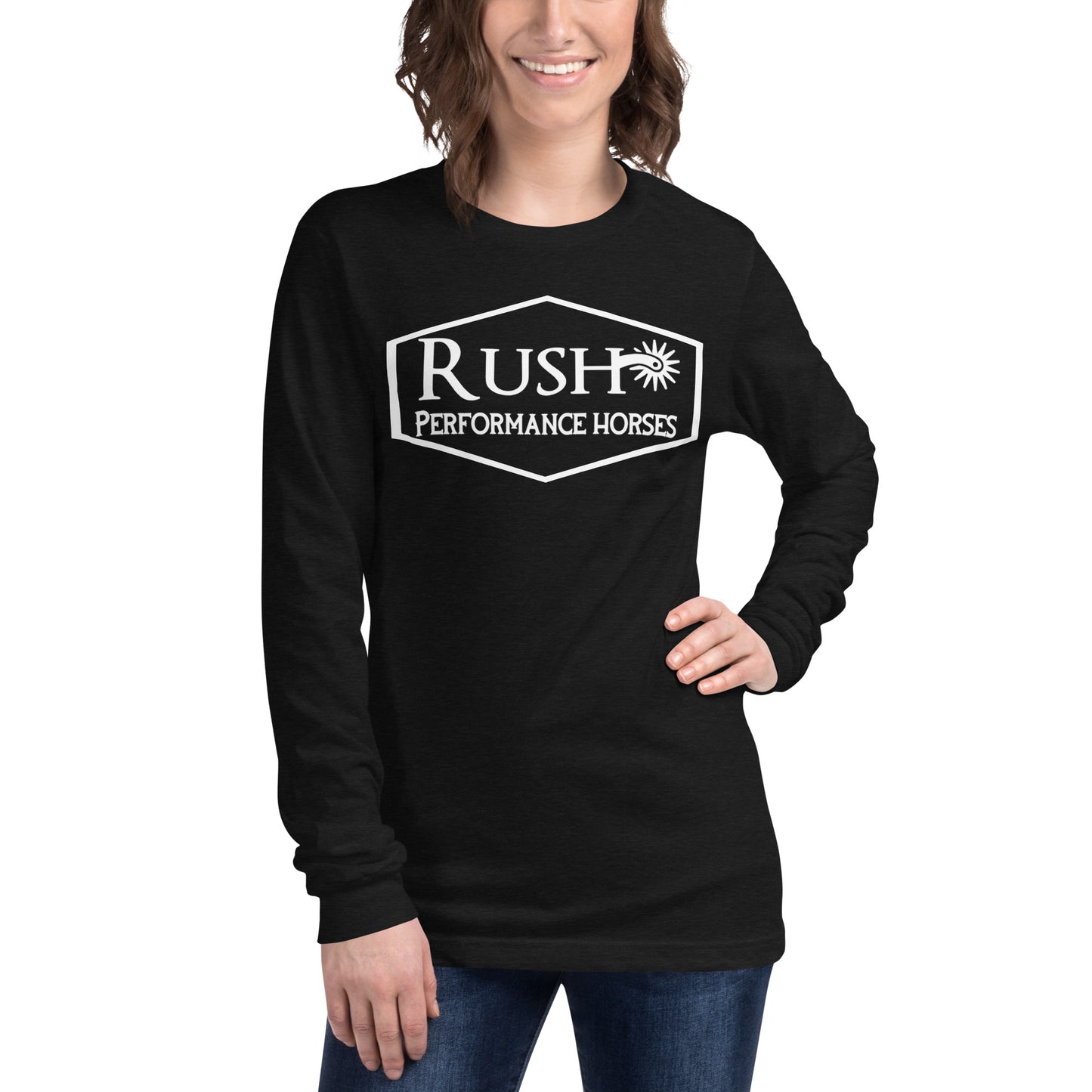 Bella Canvas Unisex Long Sleeve Tee White Logo - Rush Performance Horses