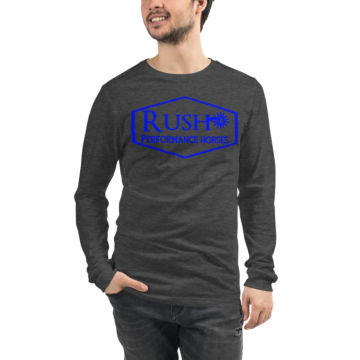 Bella Canvas Unisex Long Sleeve Tee Blue Logo - Rush Performance Horses
