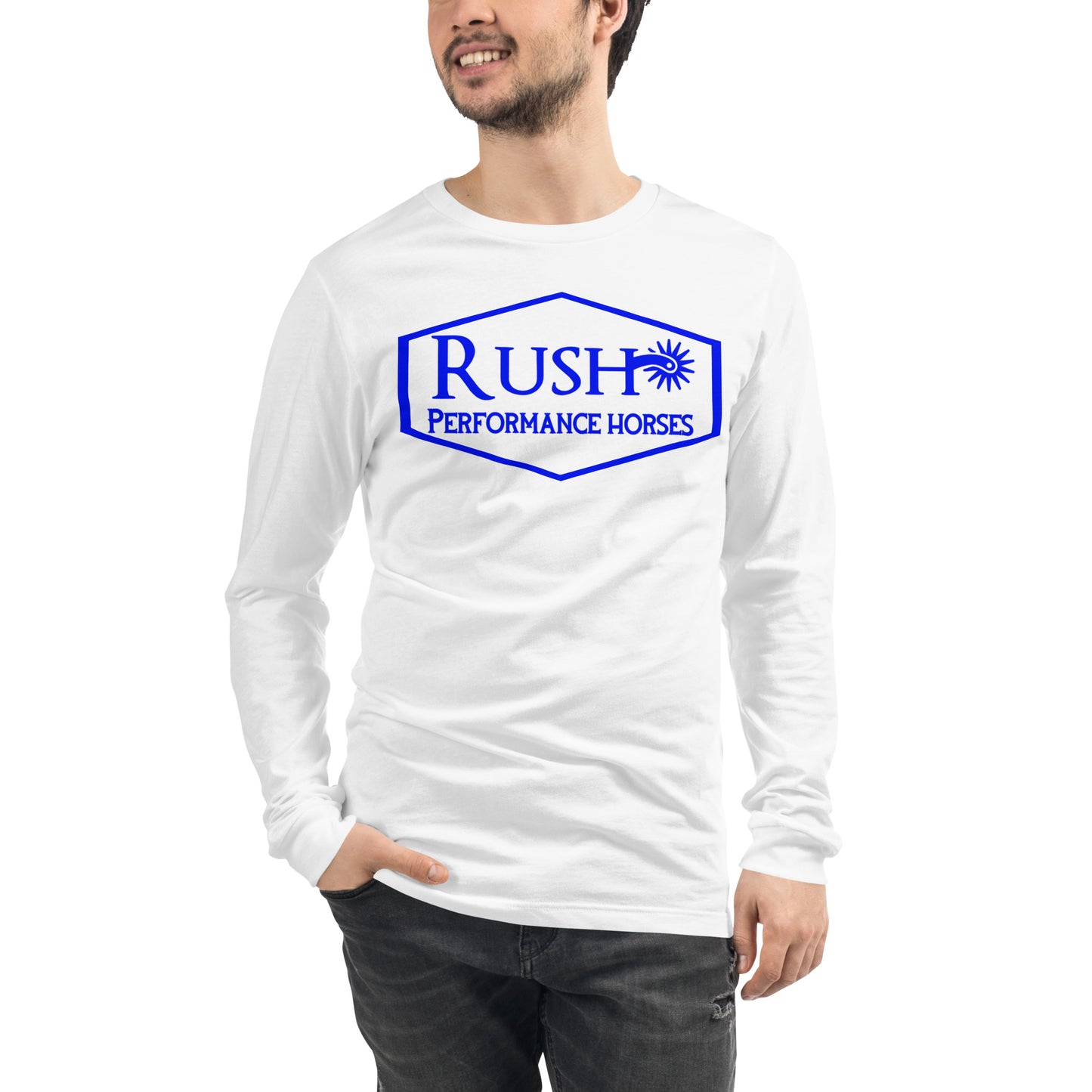 Bella Canvas Unisex Long Sleeve Tee Blue Logo - Rush Performance Horses