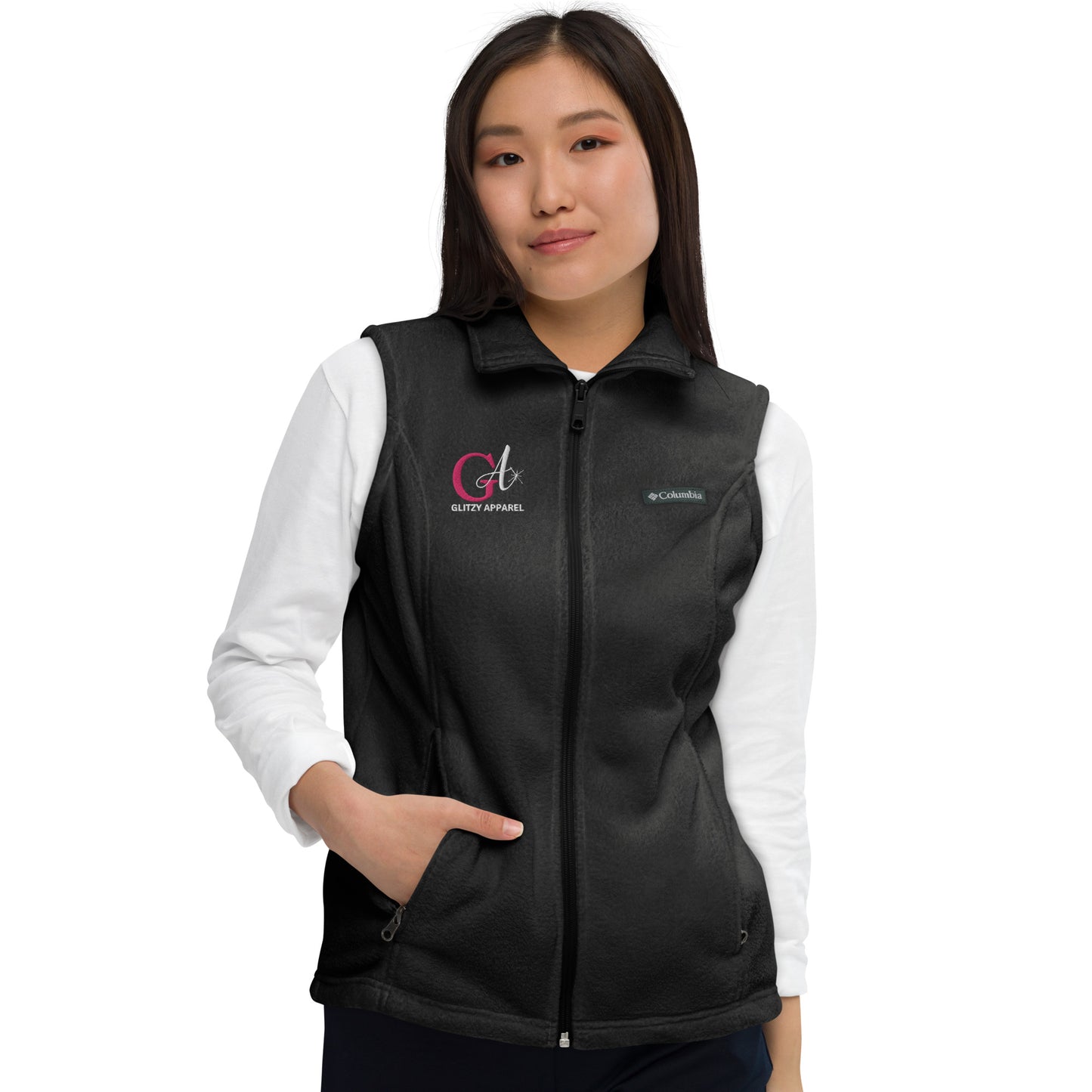 Women’s Embroidered Columbia Fleece Vest - Glitzy Apparel