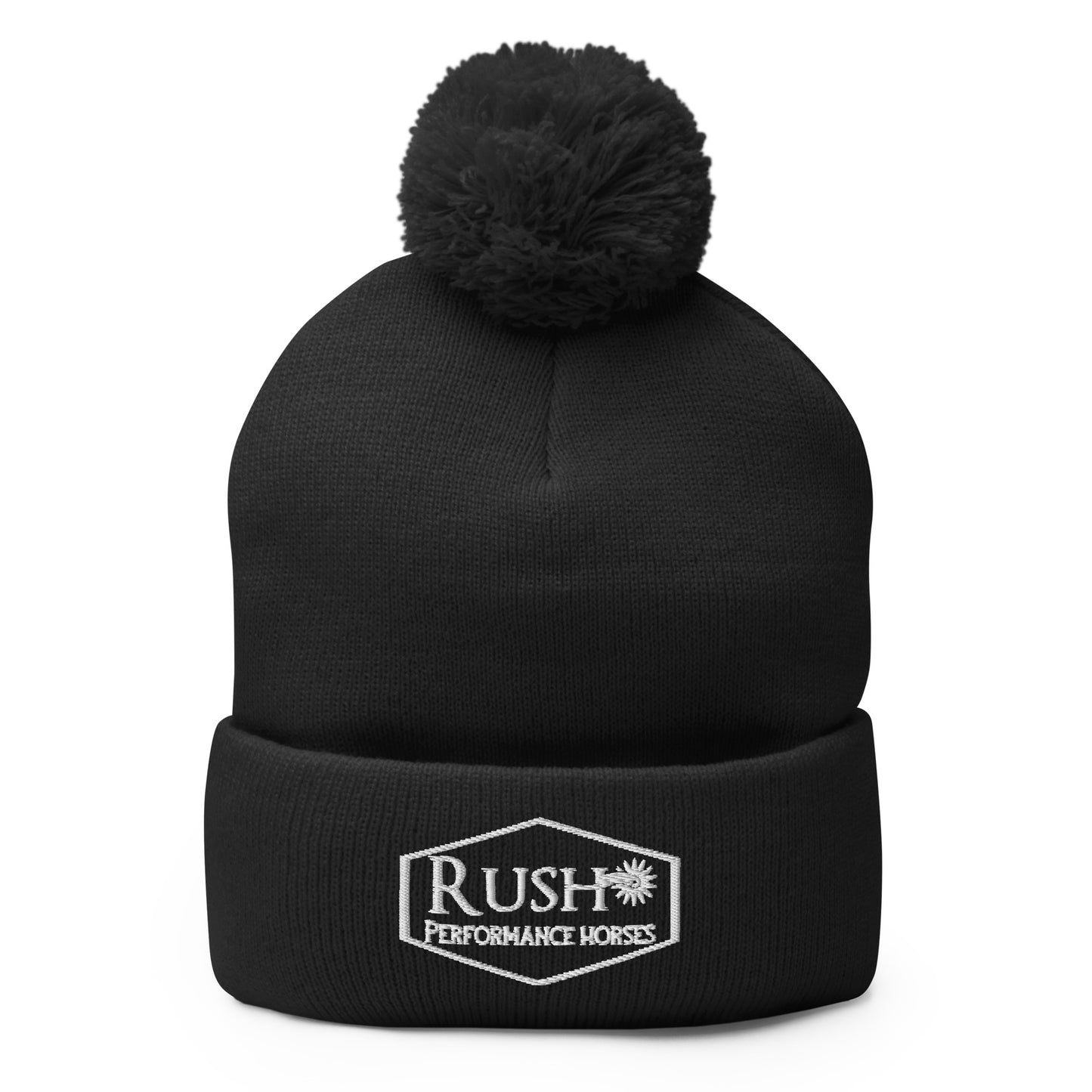 Unisex Pom-Pom Beanie White Logo - Rush Performance Horses