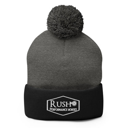 Unisex Pom-Pom Beanie White Logo - Rush Performance Horses