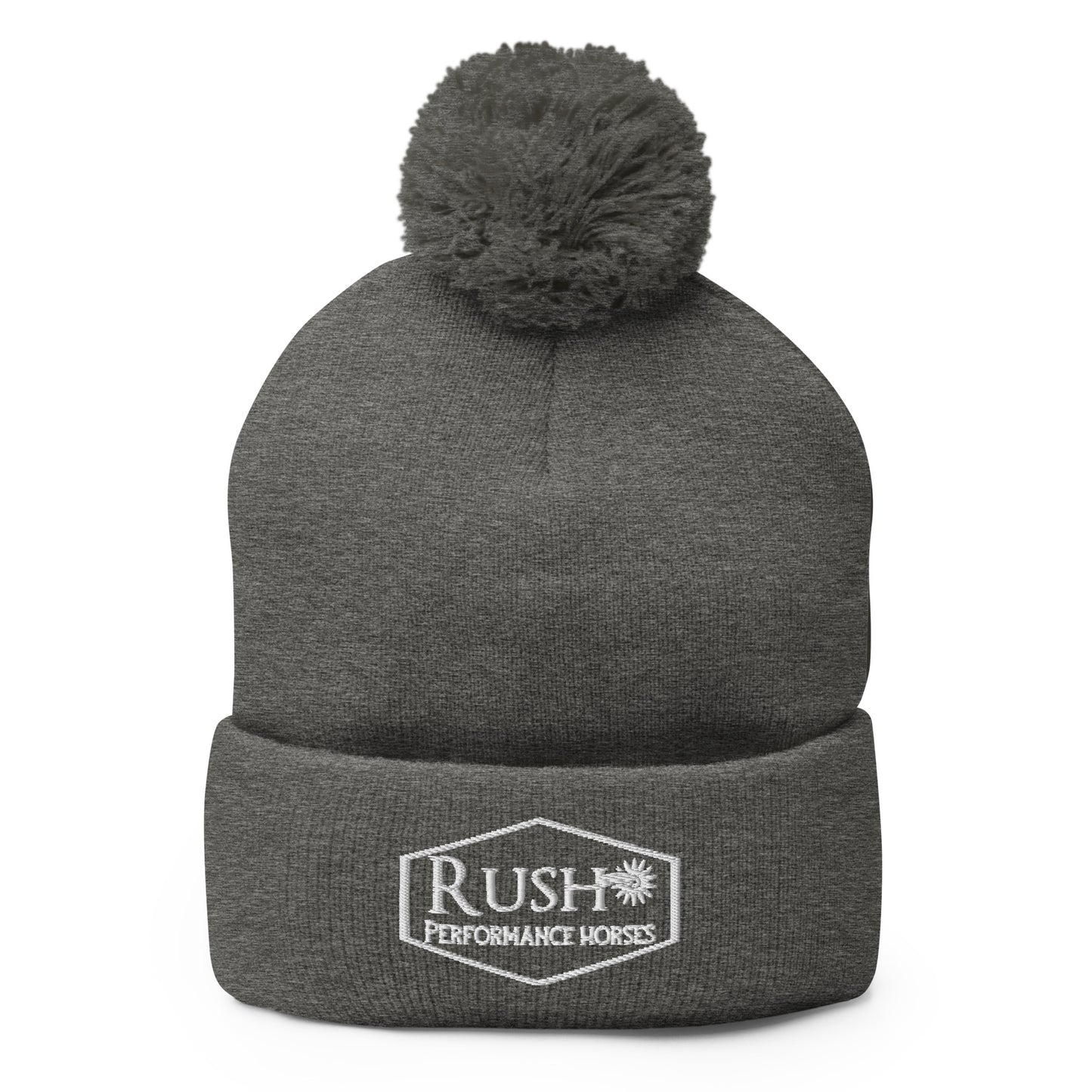 Unisex Pom-Pom Beanie White Logo - Rush Performance Horses