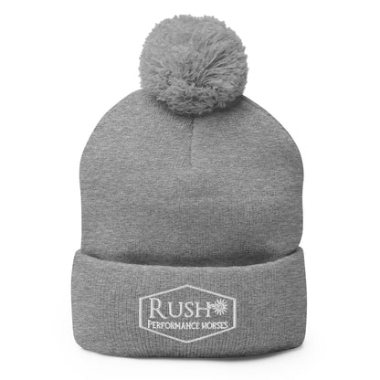 Unisex Pom-Pom Beanie White Logo - Rush Performance Horses