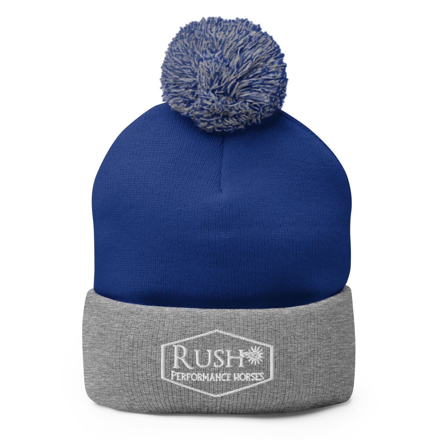 Unisex Pom-Pom Beanie White Logo - Rush Performance Horses