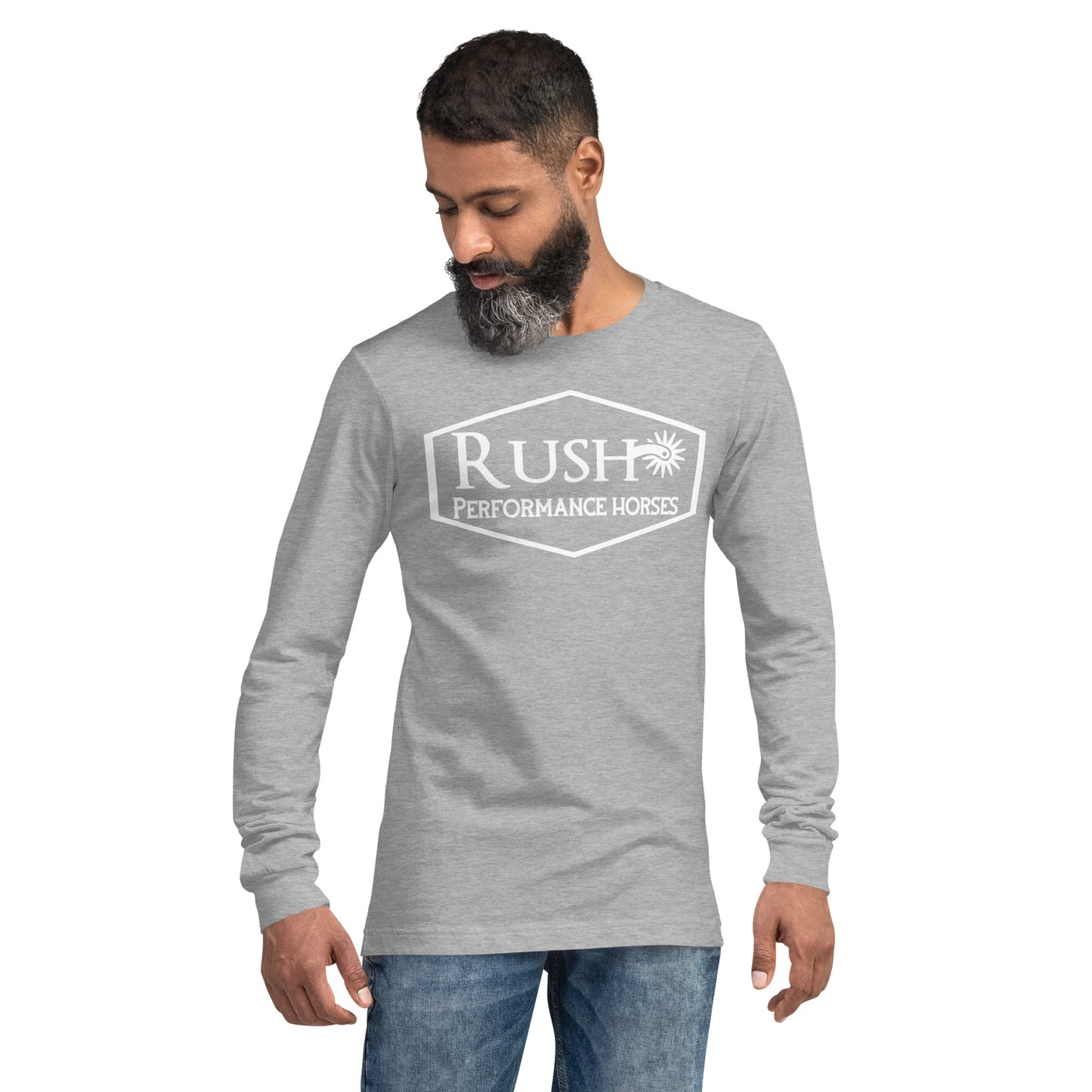 Bella Canvas Unisex Long Sleeve Tee White Logo - Rush Performance Horses