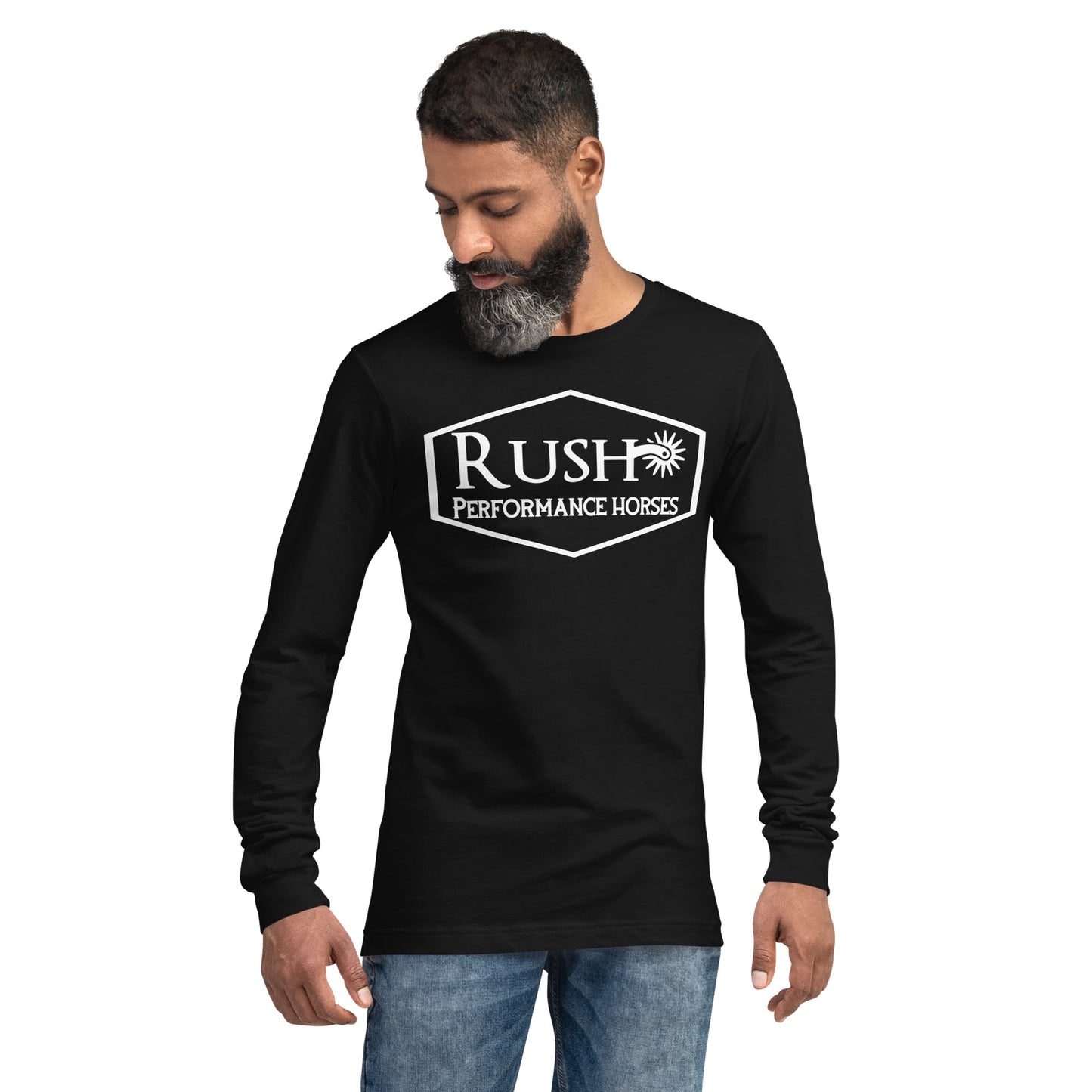 Bella Canvas Unisex Long Sleeve Tee White Logo - Rush Performance Horses