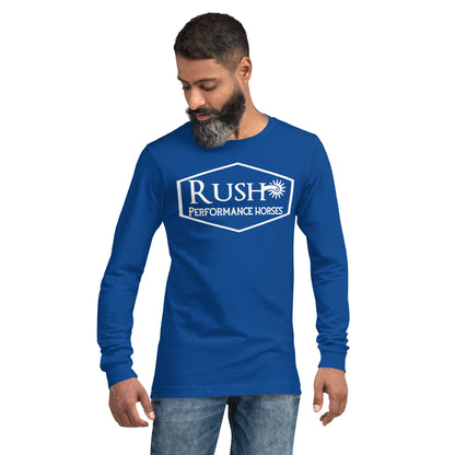 Bella Canvas Unisex Long Sleeve Tee White Logo - Rush Performance Horses